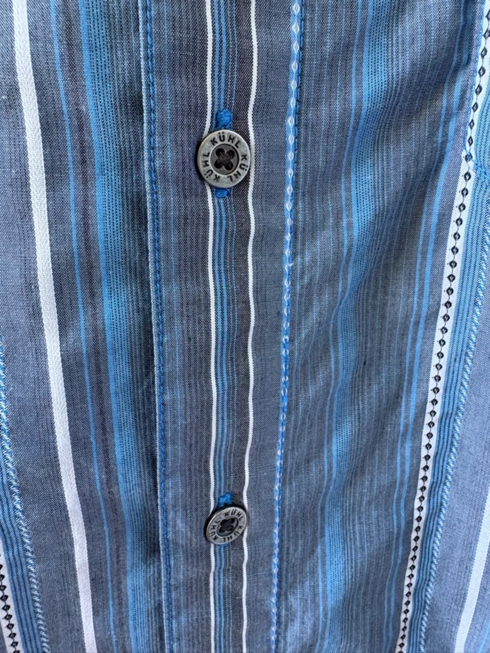 Kuhl Suncel Large Button Up Short Sleeve Shirt Blue Stripe Cotton Tencel Blend - Picture 7 of 13